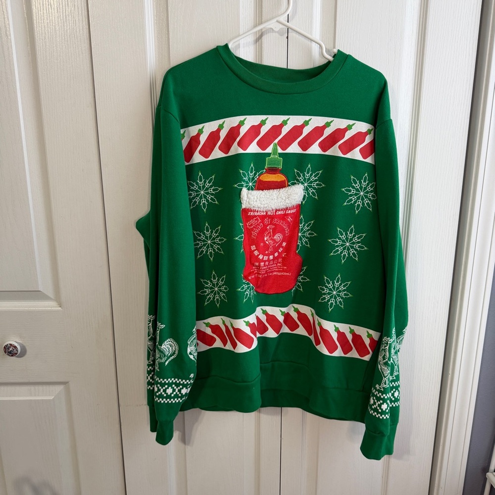 Sriracha hot chili sauce Christmas sweater size XL